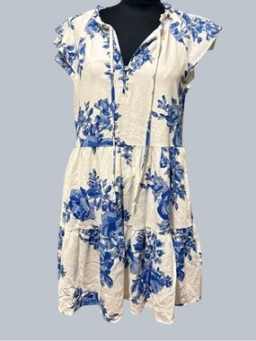 CeCe White Mini Dress with Blue Floral Print